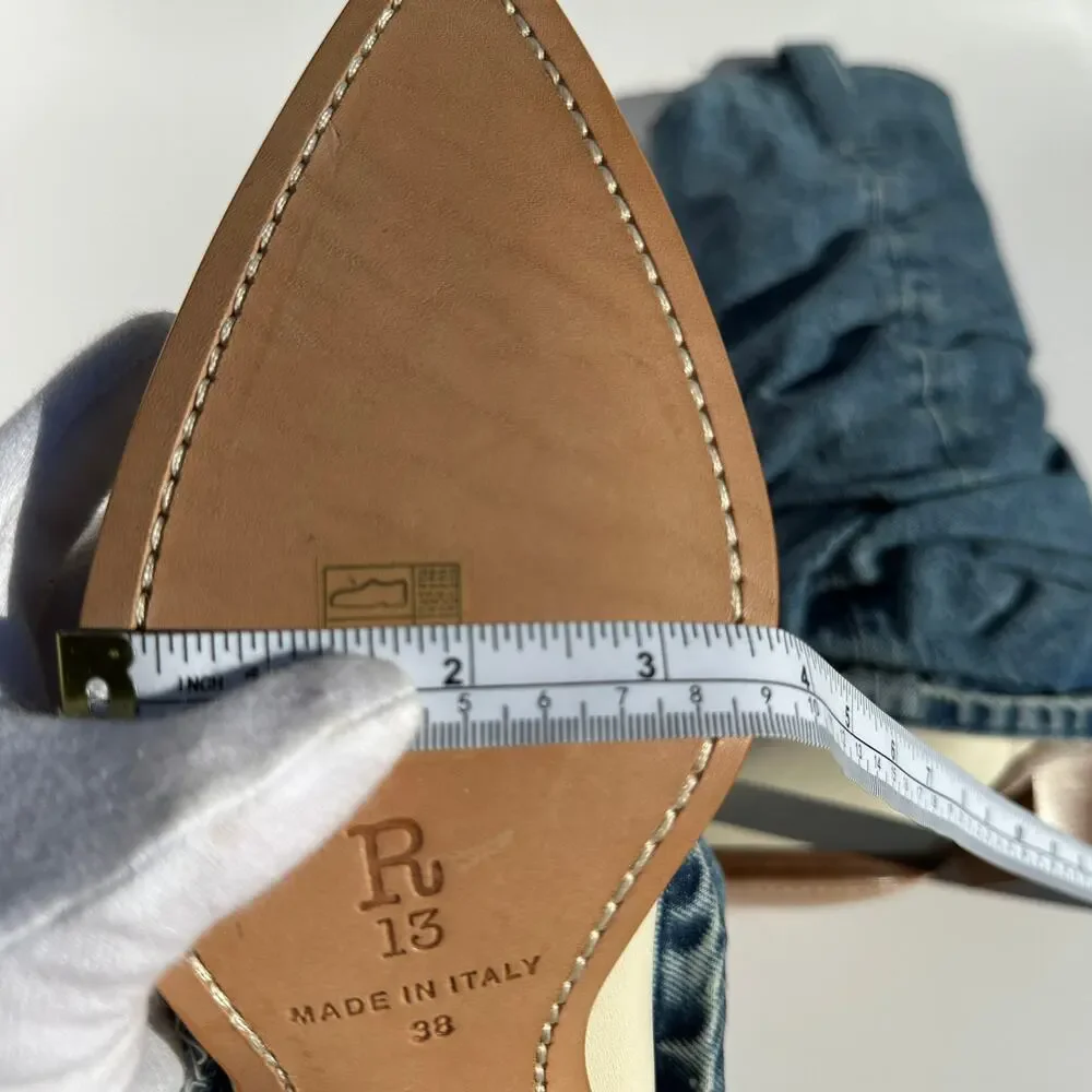R13 Mid Cowboy Boots with Denim Sleeve Shaft Indigo Blue Ivory Size 38 NIB $1395 - Picture 11 of 16